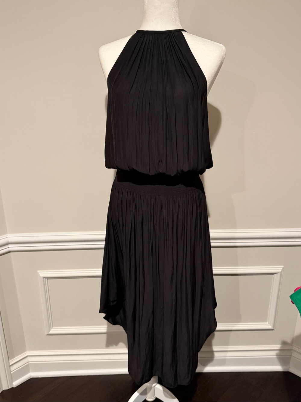 Ramy Brook Black Asymmetrical Halter Midi Dress